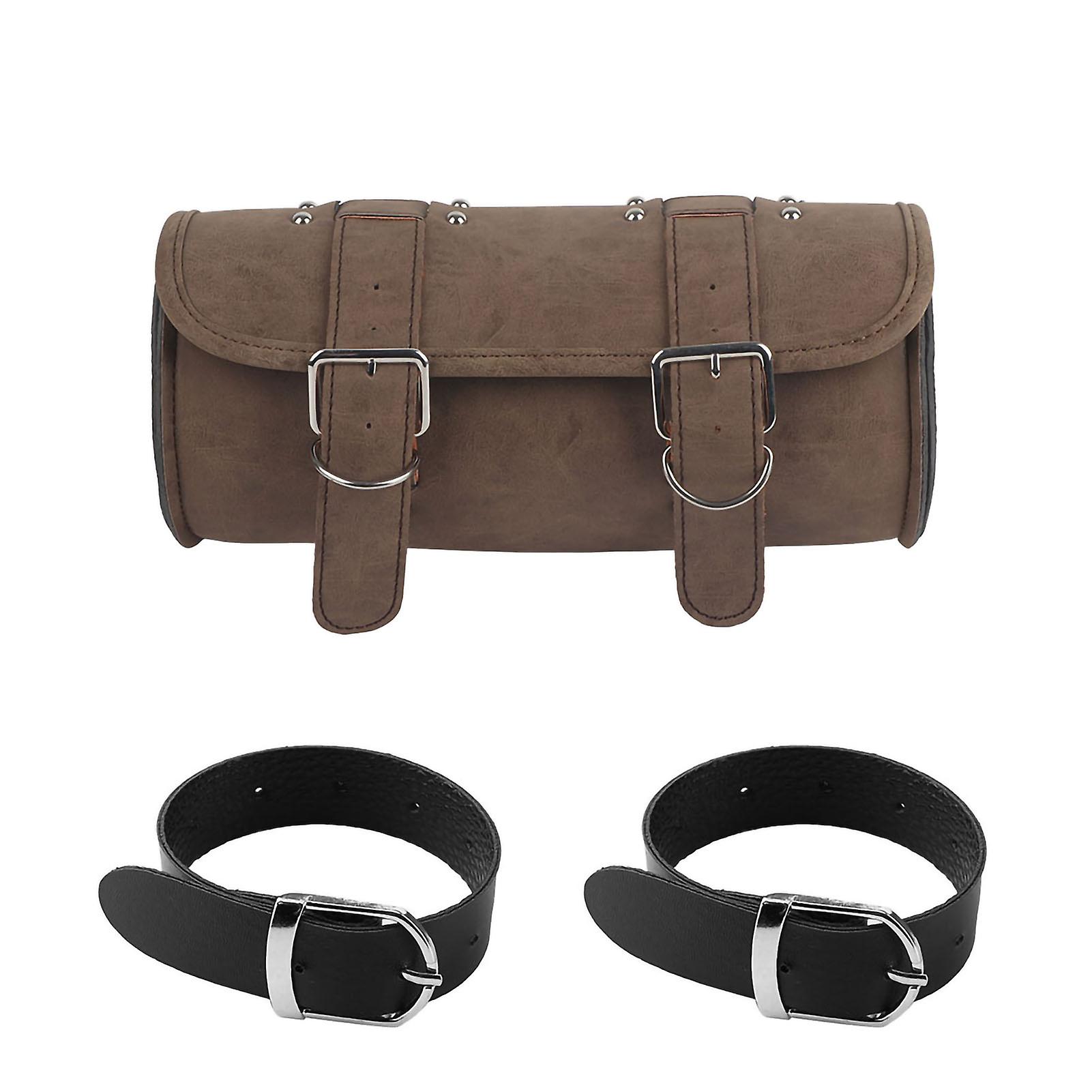 Universal Motorcycle Saddlebag Luggage PU Tool Storage Bag Brown Vintage Style W/Strap