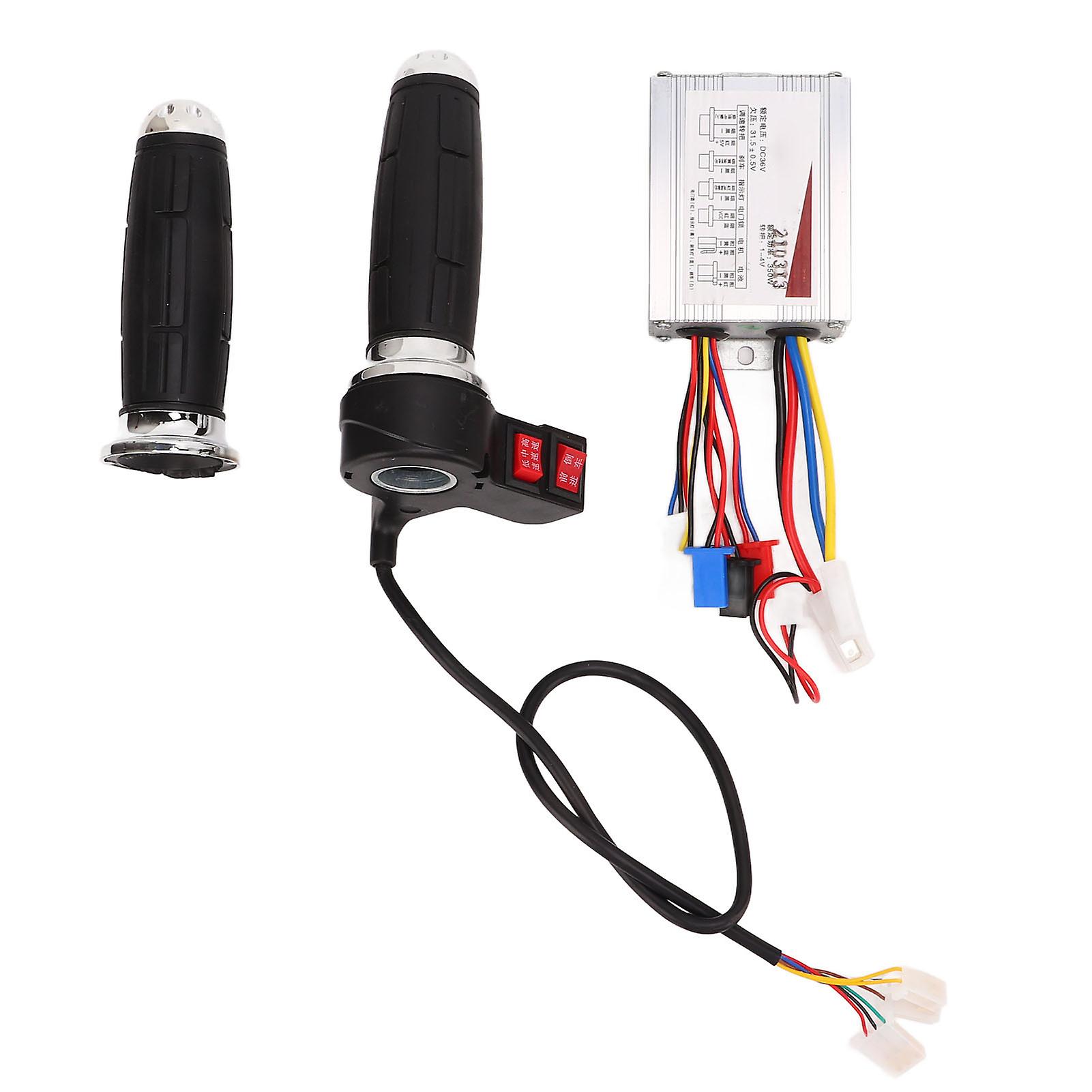 36V 350W Brush Throttle Grip & Motor Controller Kit for E-Bikes - 3-Speed, Alloy Cooling