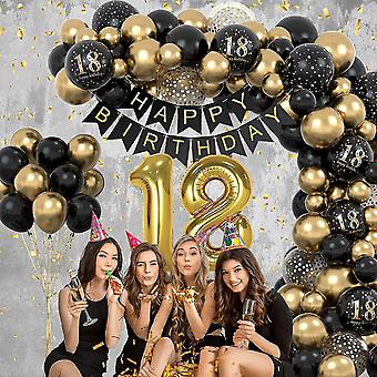 Festone Olografico 18° Compleanno - Nero E Oro - 3,9 Metri Con 11 Bandiere - Decorazioni Per Interni/Esterni