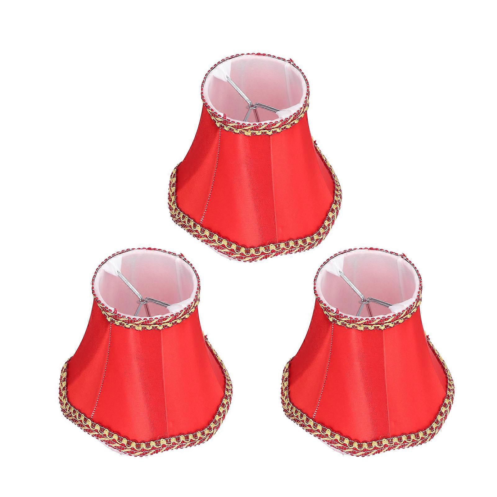 Set of 3 Modern E14 Clip-on Fabric Lampshades for Wall Lamps, Candles, Chandeliers, Red