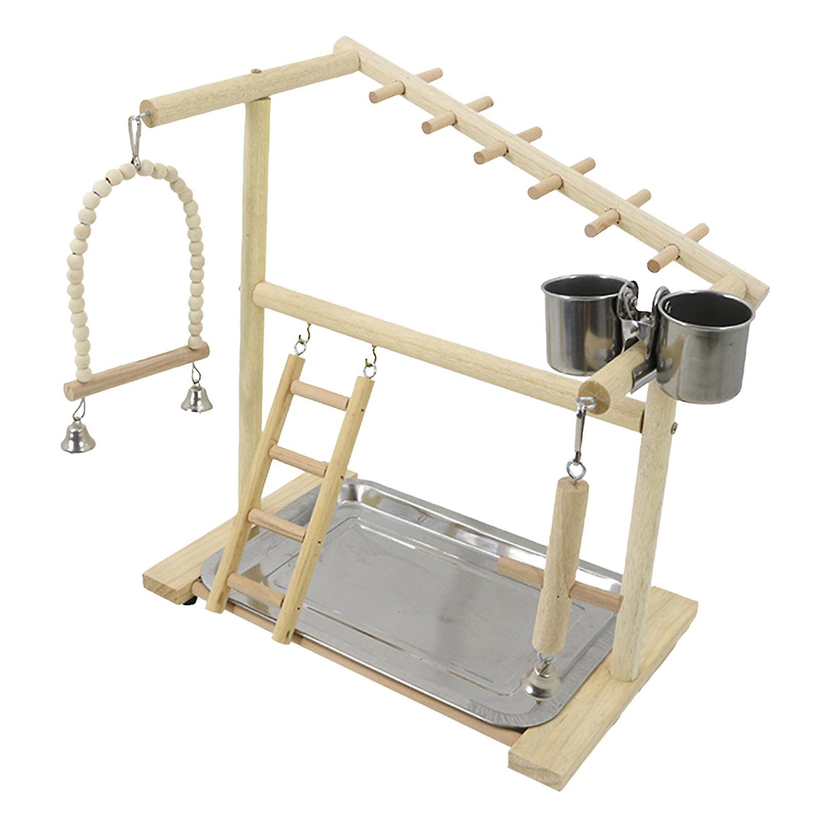 ببغاء ملعب الري والتغذية مستلزمات منصة جثم الخشب لعبة تدريب الطيور جثم اللعب ل Bluebird Cockatiels