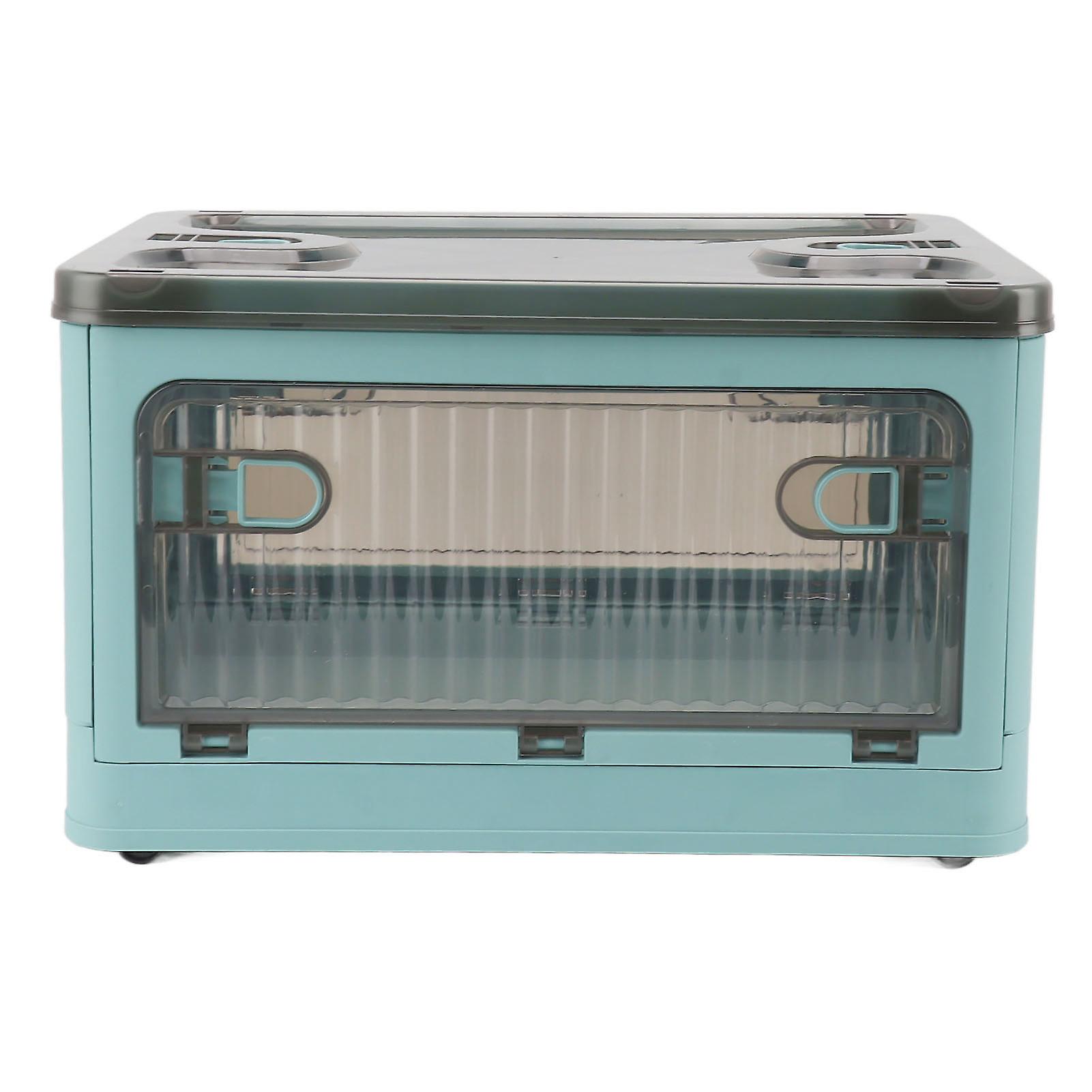Small Foldable Plastic Storage Box Stackable Storage Bin with Lid for Closet Organizers Storage Blue