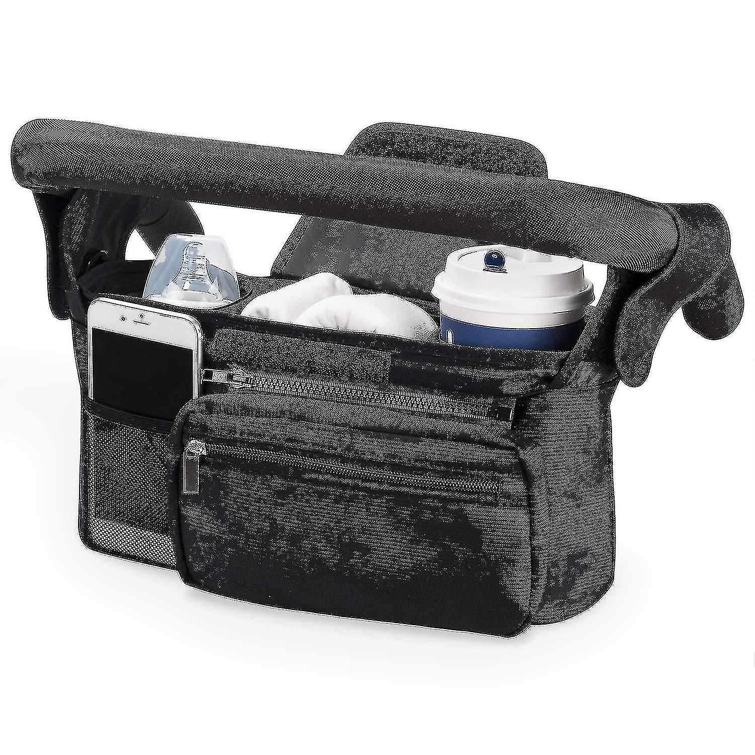 Universal stroller storage box with insulated cup holders