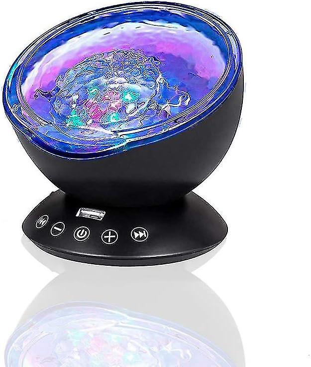 Bright Autism Calming Sensory Sea Lamp BLK- Night Light Projector for Kids, 7 Light Modes, Color Changing Music Player, Nature Relaxation Sounds -(Bla