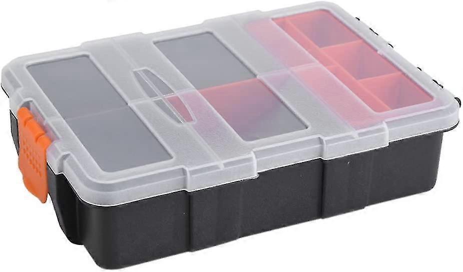 Sturdy plastic tool storage box with 11 slots and two compartments
