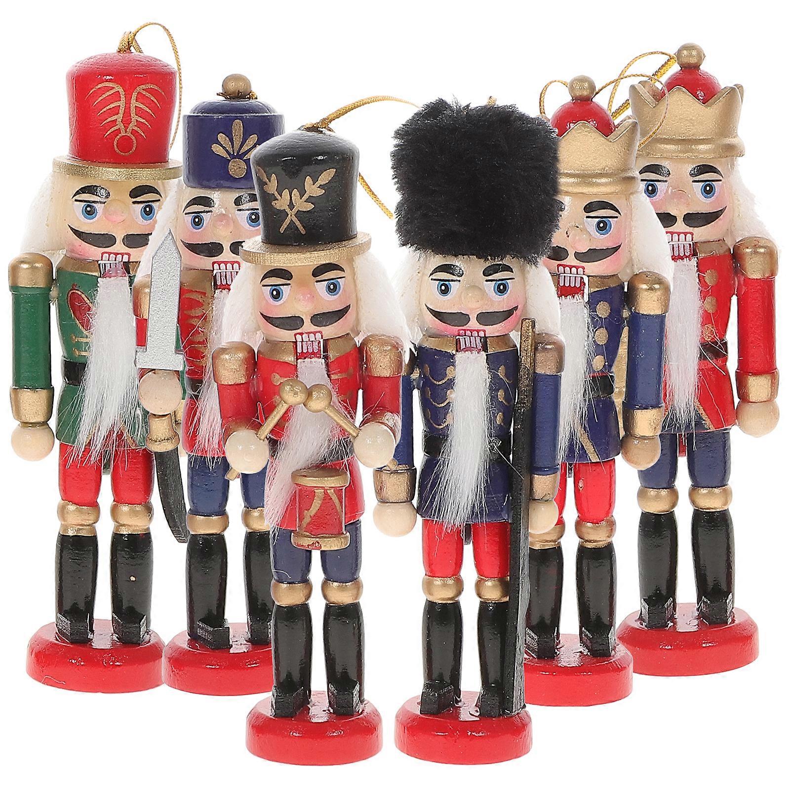 6 Pcs Dining Room Decor Table Wooden Nutcracker Puppet Nutcrackers Craft Xmas Wood Nutcrackers Nutcrackers Figures Hanging Decor