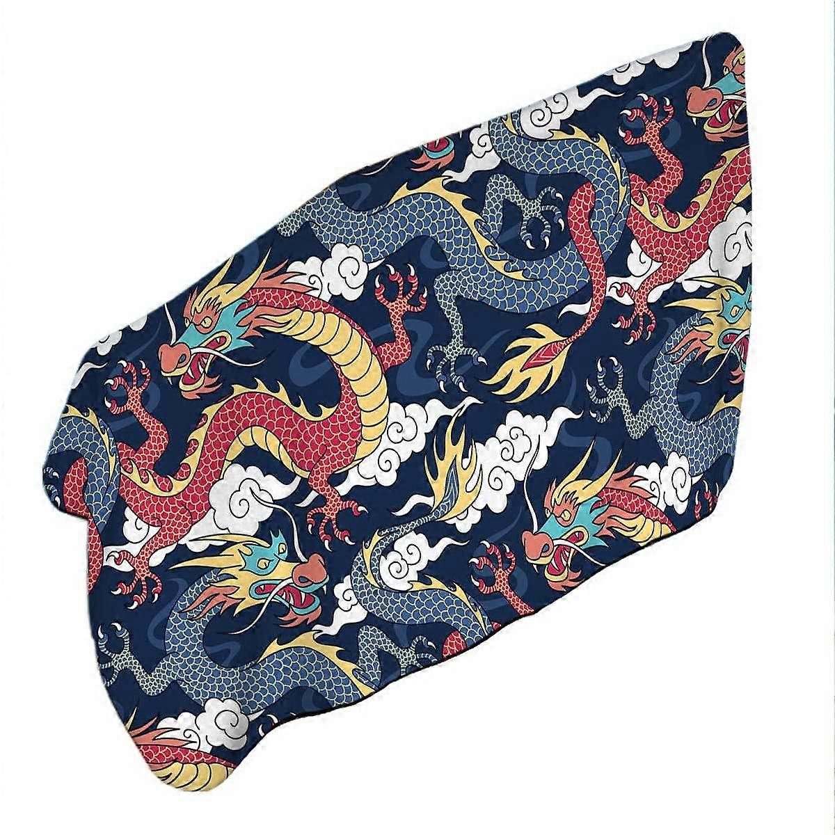 Red and Blue Chinese Dragons Microfiber Beach Towel