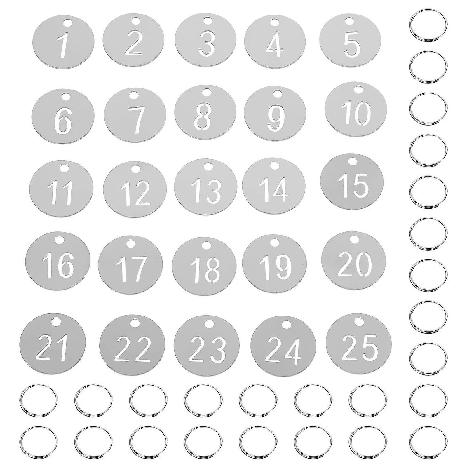 25pcs Numbered Tags Metal Identification Hanging Tags Round Number Tags Key Tags 1-25