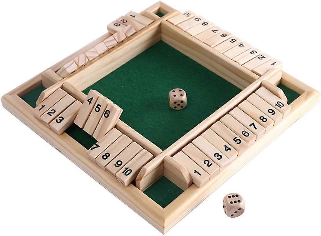 Deluxe 4 Player Shut The Box Wooden Table Game Classic Dice Board Toy