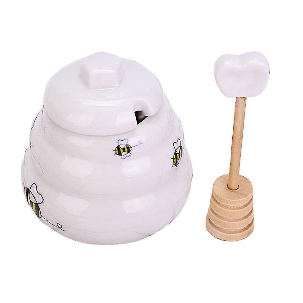 Pote de Mel de Cerâmica Tizzy com Concha de MadeiraJarra de Mel de Porcelana com Tampa e Mel S