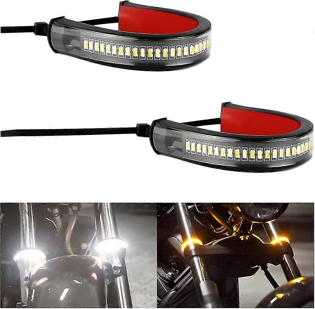 2pcs Motorcycle Led Turn Signal Light, Flexible Switchback Dual-color White & Amber Fork Turn Signal Blinkers
