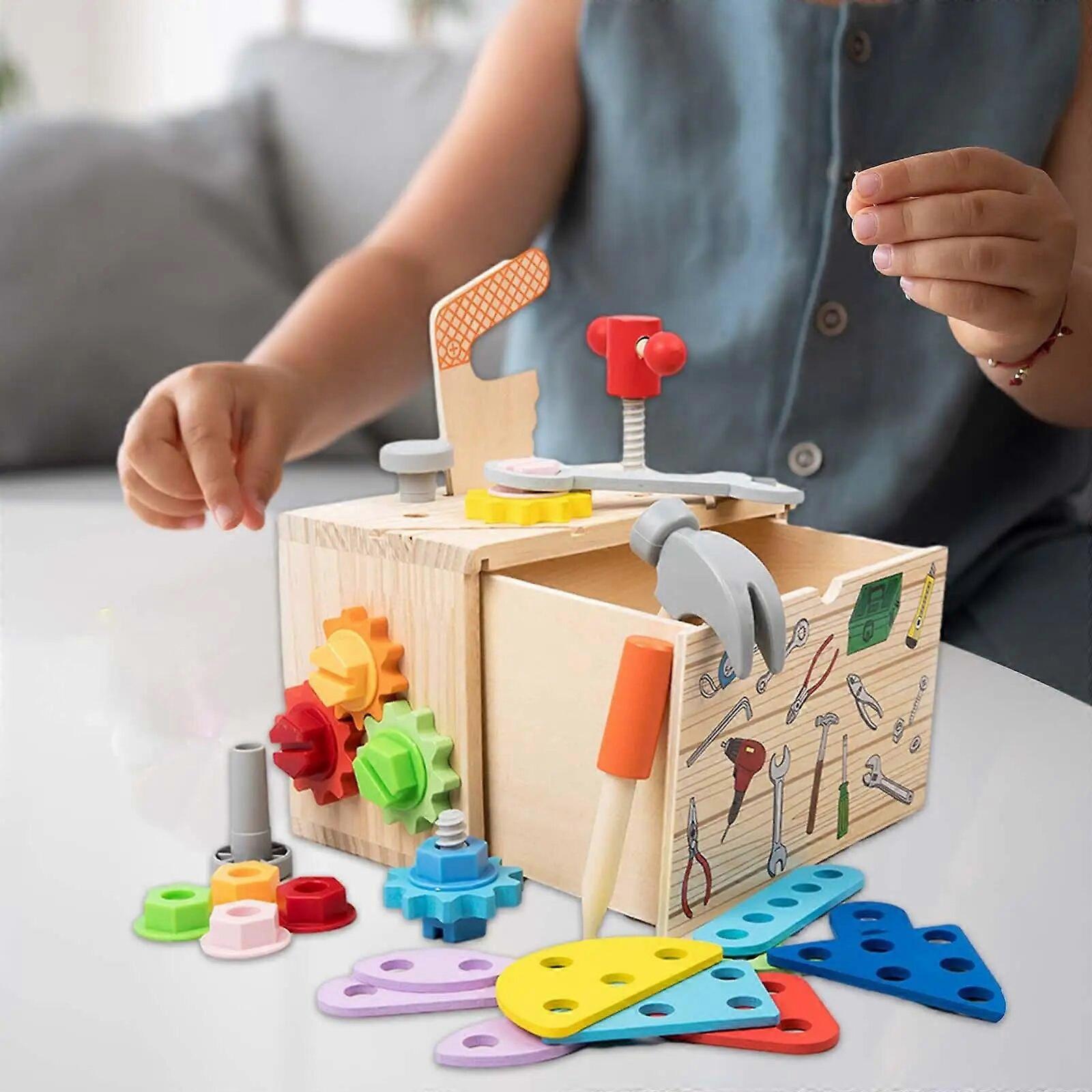 Wooden Toolbox Toy Develops Fine Motor Skills DIY Children Repair Play Tool Set for Festivals Christmas Holiday Ages 3+ Toddlers