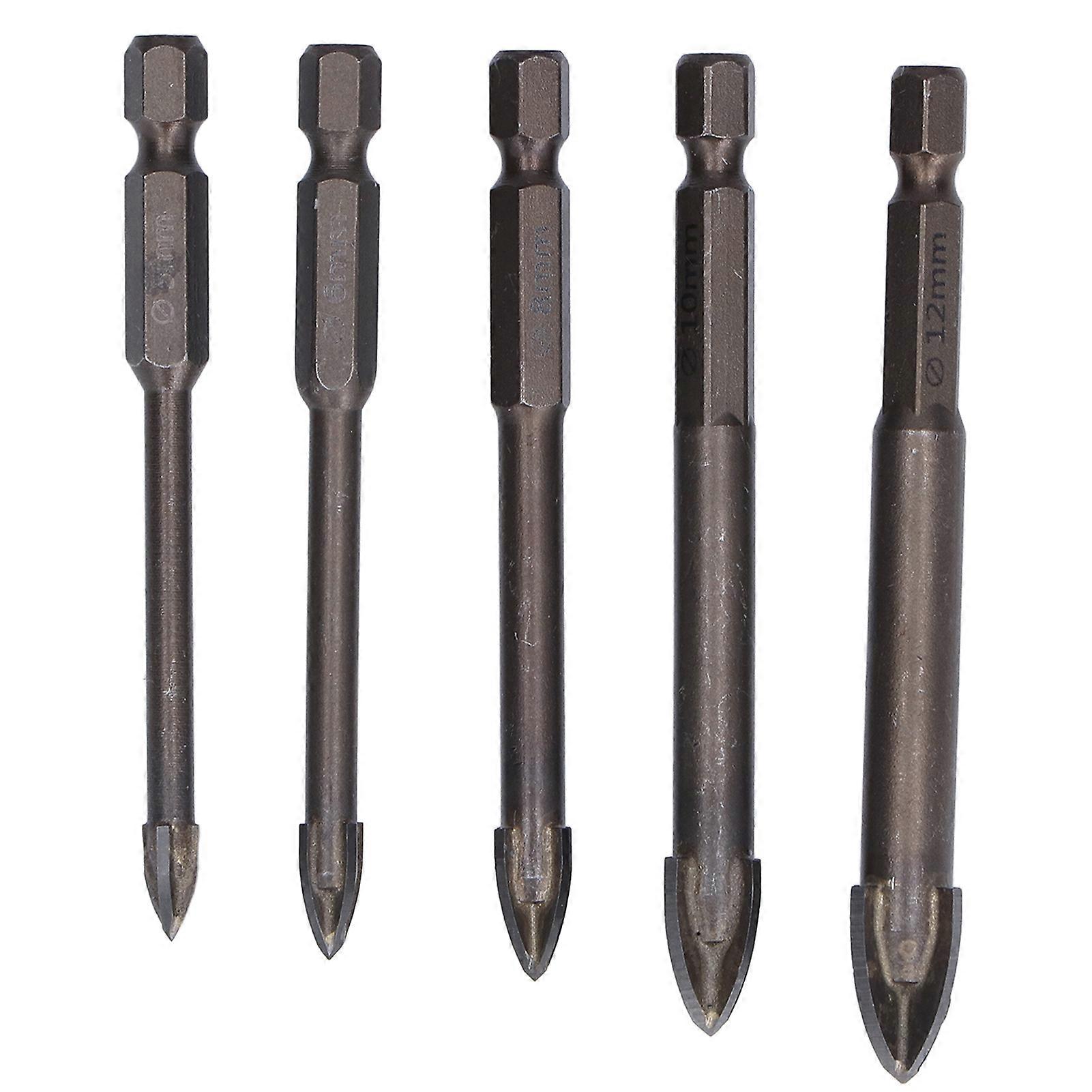 5Pcs Cross Hex Drill Bit Carbide Glass Drills Bits Concrete Hole Opener 1/4in Hex Shank