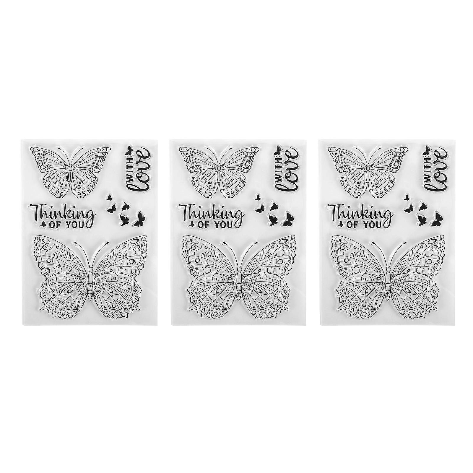 3 Pcs Transparent Stamp Butterfly Shape Embossed DIY Scrapbook Card Making Transparent Stamp Decoration