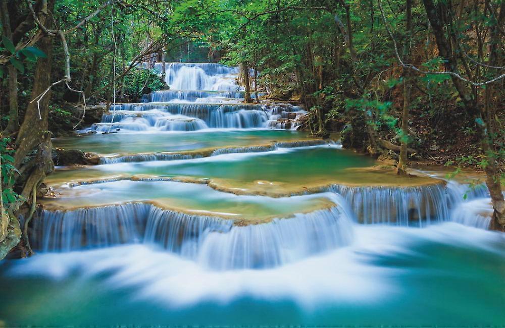Wall mural deep forest waterfall