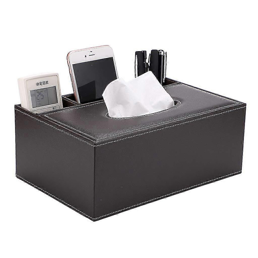 Pu Leather Household Office Rectangular Tissue Box For Home Desk Storage Box, Black