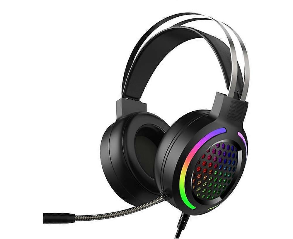 M12 Noise Reduction RGB Lighting 7.1 USB Wired Headphone Gaming Headset with Microphone for Desktop Computer Laptop - Black