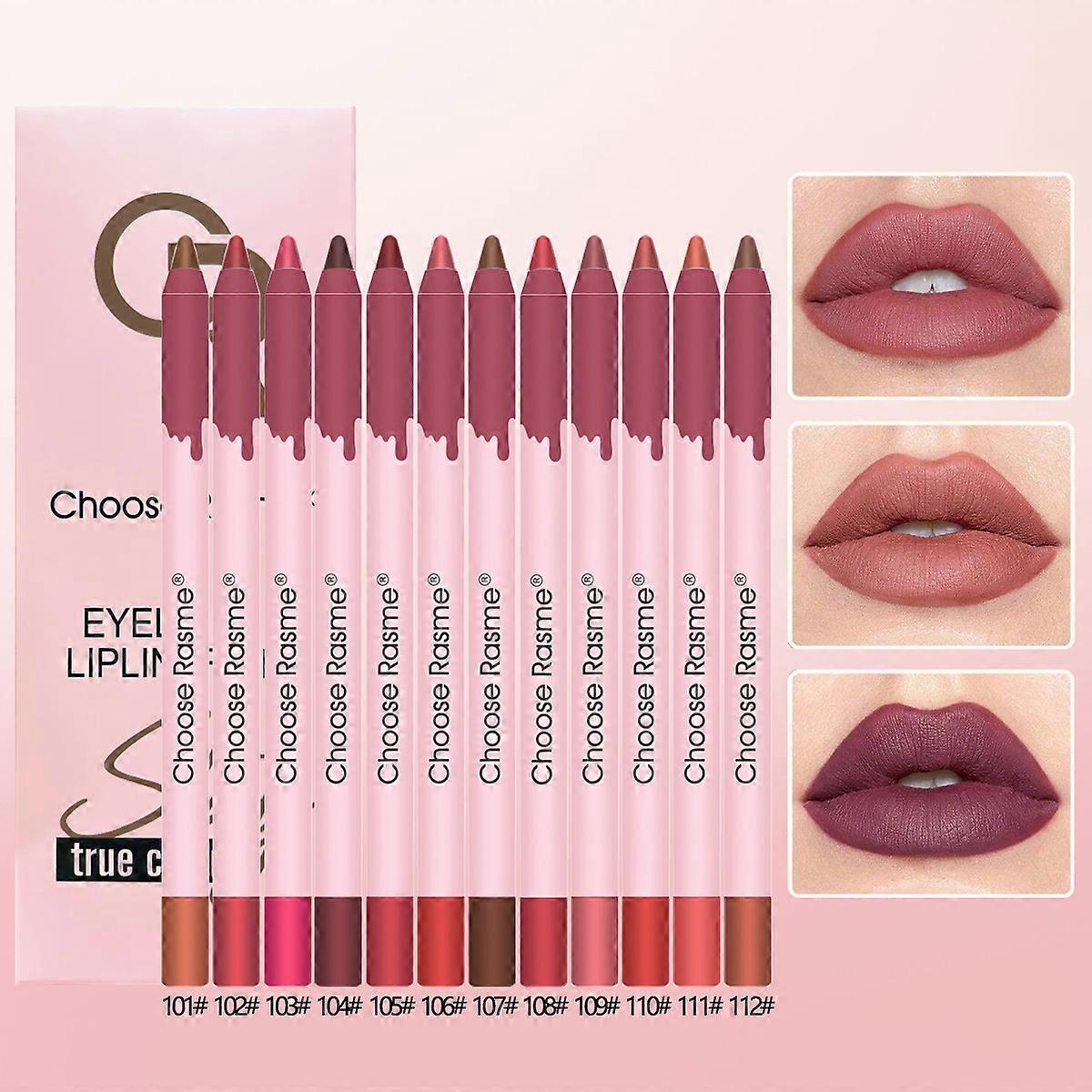 12 Colors Lip Liner Set, Matte Nude Lip Liner, Smudge-proof & Waterproof, Long Lasting Highly Pigmented Velvet Smooth Lip Liner Natural Lip Makeup Chr