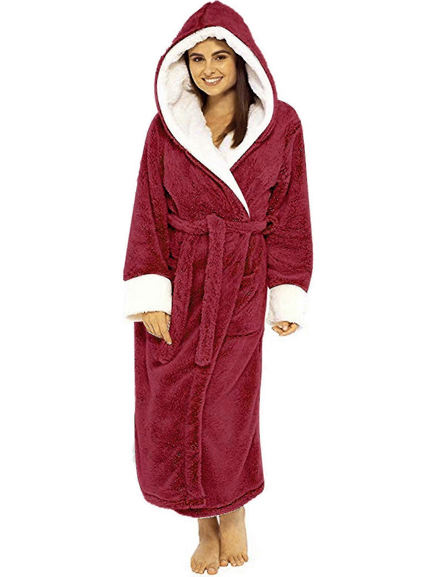 Femmes Sherpa Polaire Peignoir Robe de chambre douce Robe à capuche Moelleuse Serviette Robe de bain H