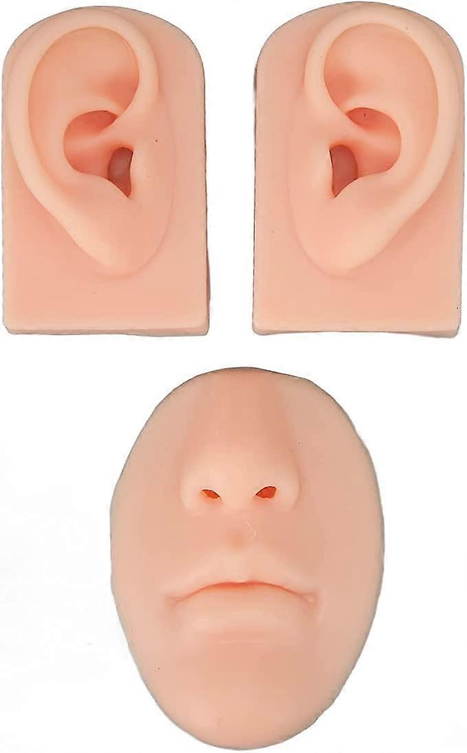 Soft Silicone Ear Model, 3D Flexible Nose and Mouth Model for Practicing Suture, Silicone Body Part Model Simulation Display Props Set