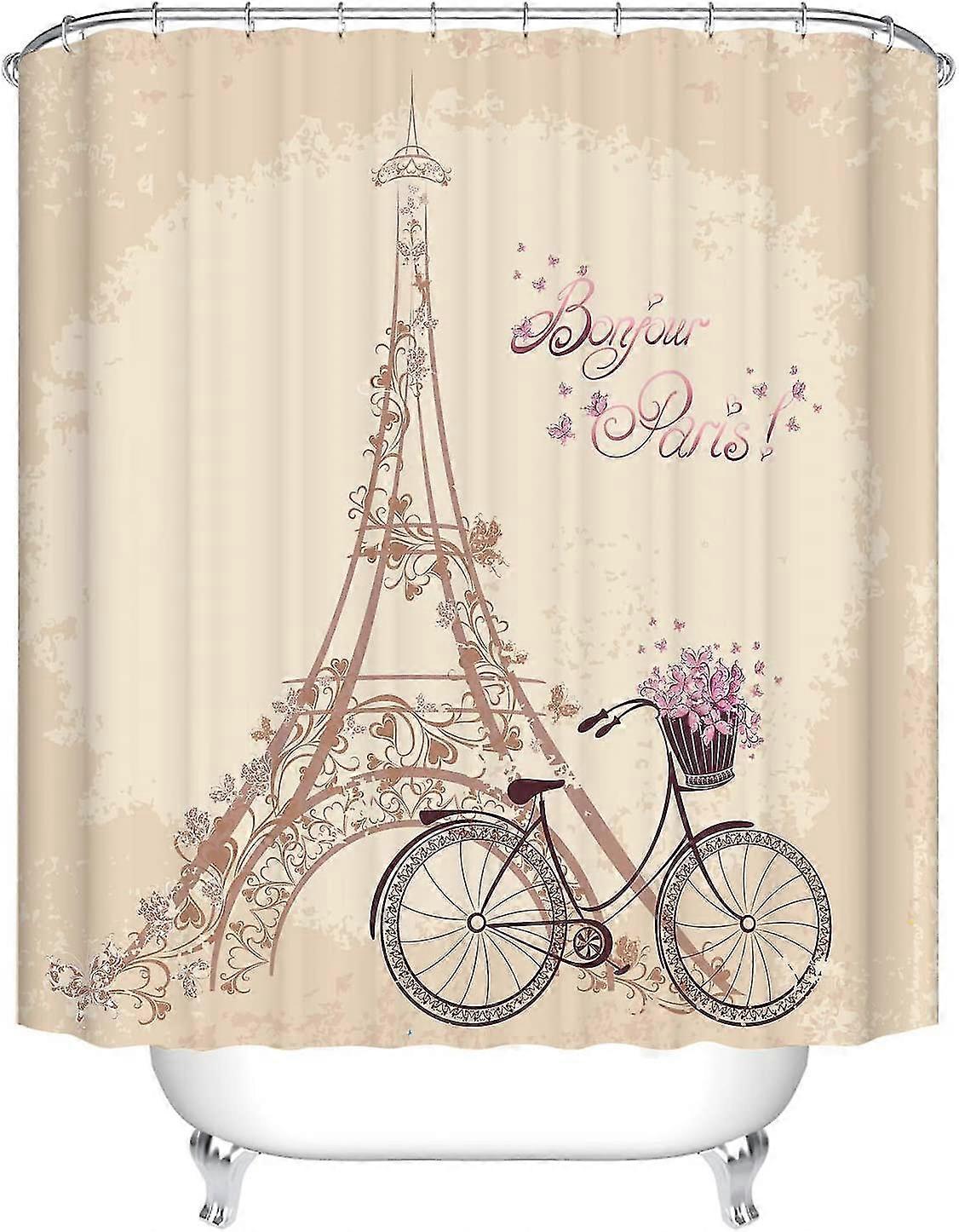 Romantic Eiffel Tower Pattern Polyester Fabric Shower Curtain With Hooks 150 X 180 Cm