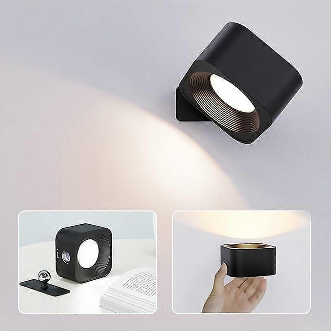 1 Set of Indoor Wall Lamps, 1 Brightness Class 3 Temperature LED Touch Wall Lamp, 360 Rotation Rechargeable Wall Lamp (Black)