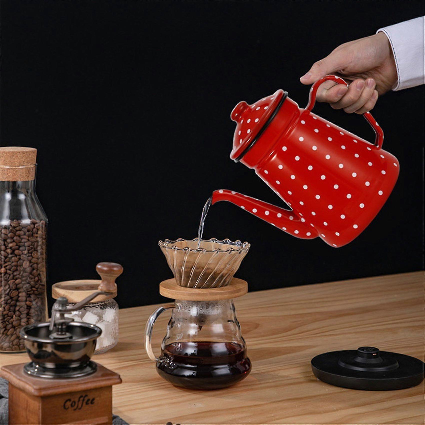1.2L Enamel Coffee Pot Pour over Milk Water Jug Pitcher Barista Teapot ...