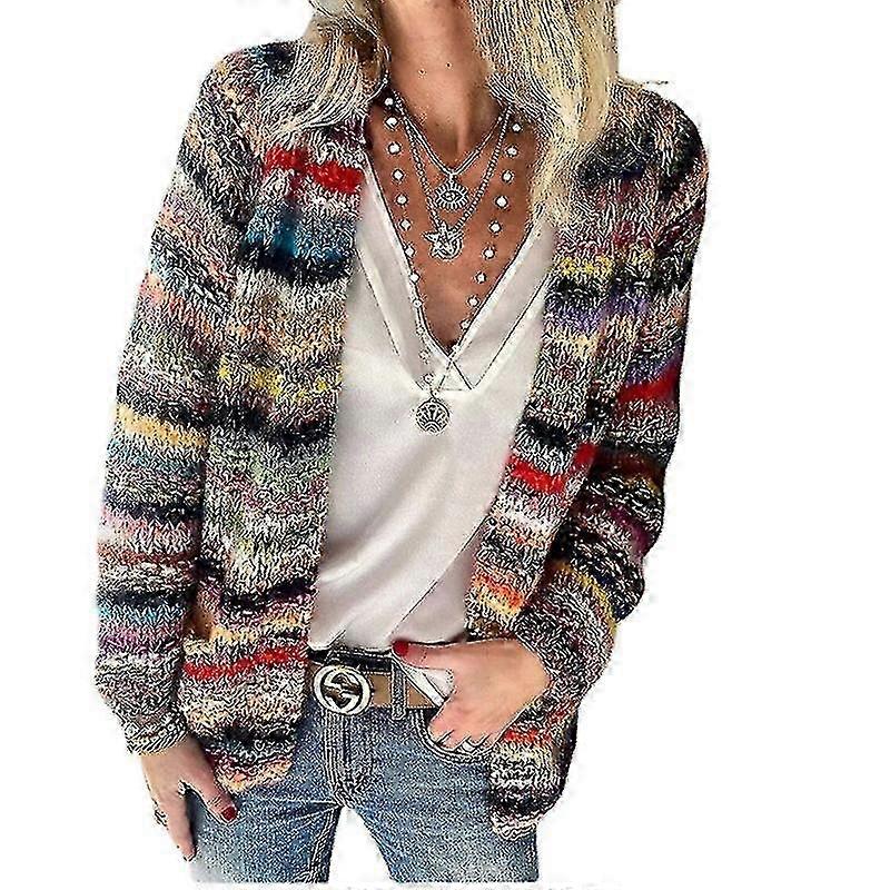 kvinners cardigan ned genser uformell kabel patchwork stripete ermet lang genser