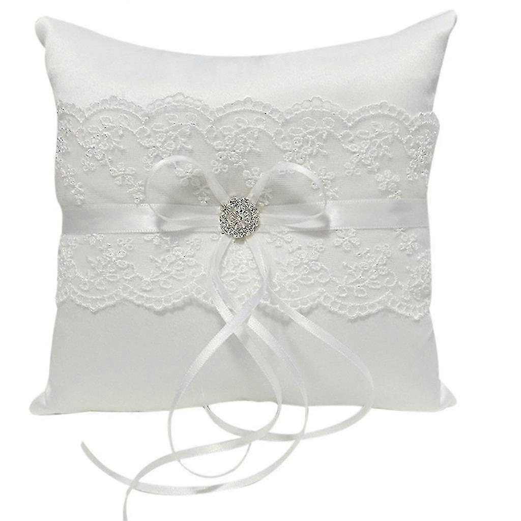 Wedding Ceremony Ring Bearer Pillow Cushion With Pearl Beaded Lace Silk 18x18cm