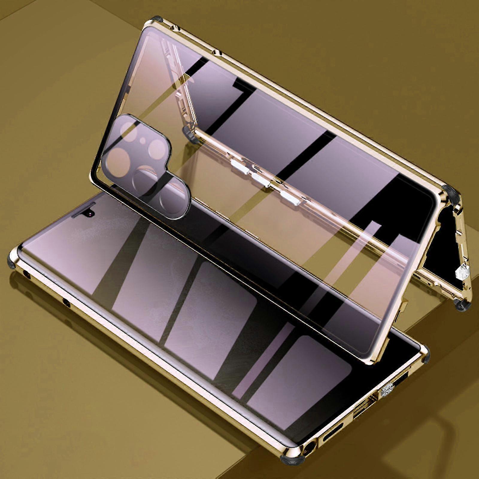 360 Privacidade Double Sided Glass Phone Case Anti Peeping Capa Compatível com Samsung Galaxy S23ultra Plus Compatível com S23 Ultra ouro
