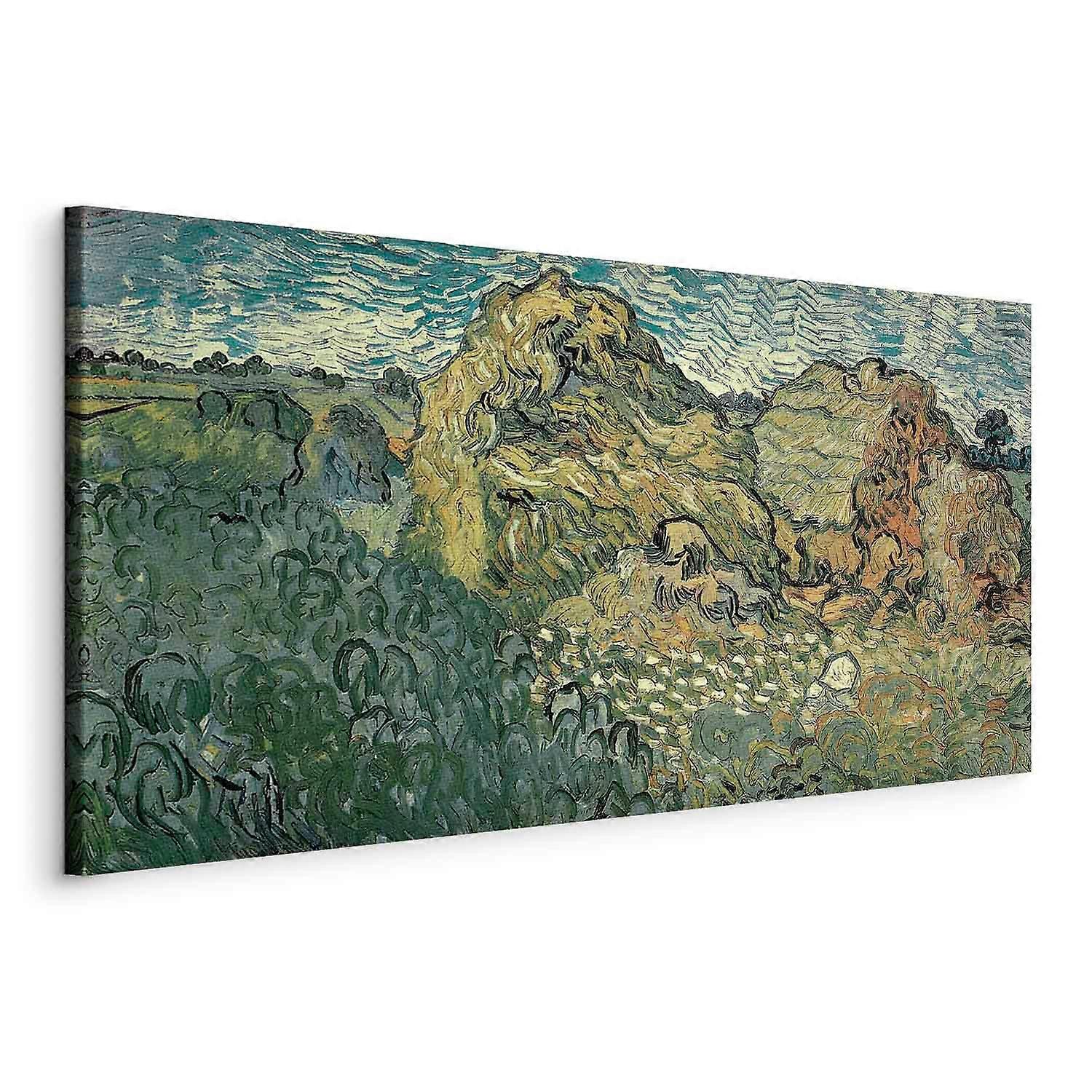 Leinwandbild - Feld mit Weizenstapeln (Vincent Van Gogh)