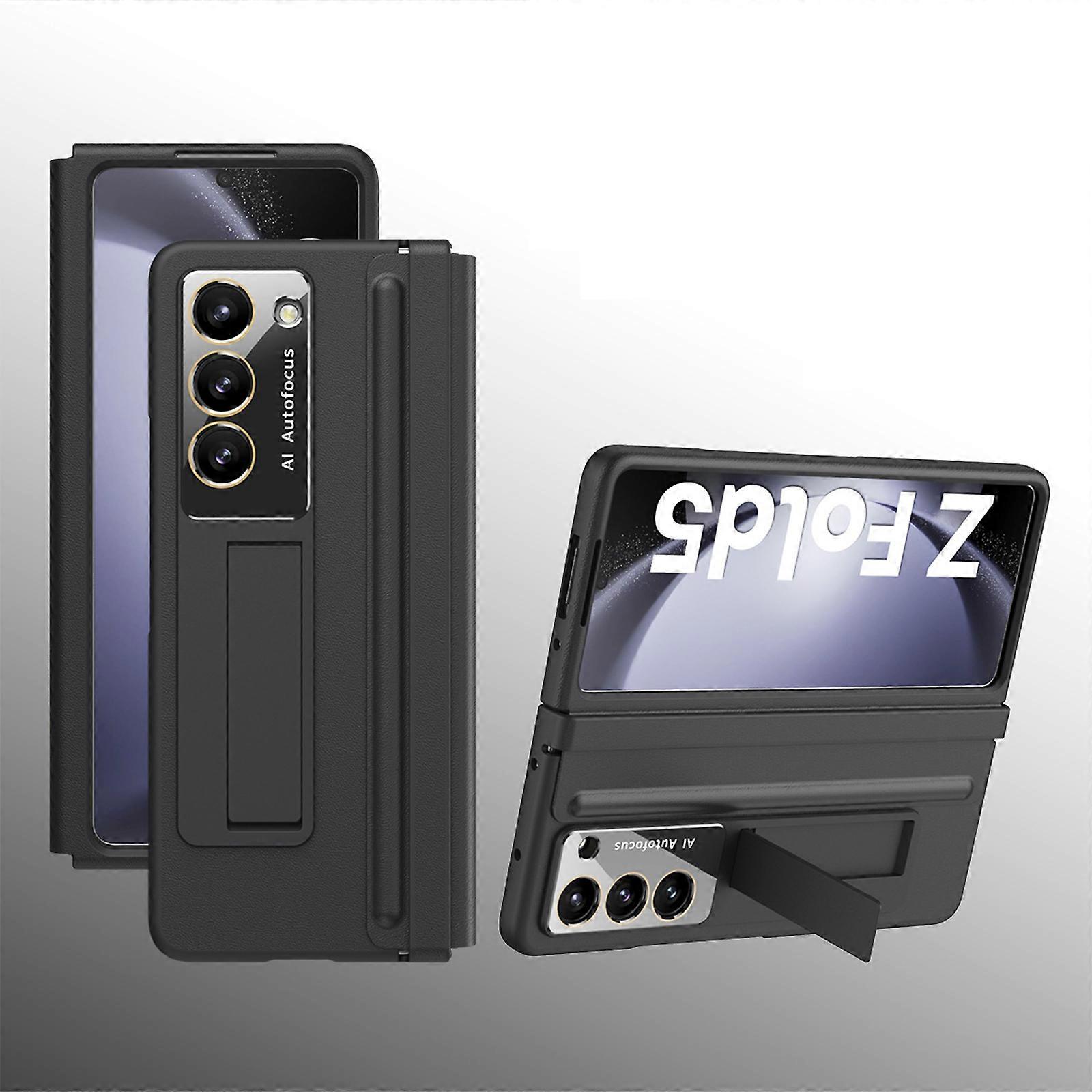 for Samsung Galaxy Z Fold 6 Case, Retractable Sliding Leather Hinge Protection, Camera Lens and Front Screen Protector, Built in Kickstand, Anti-Scrat