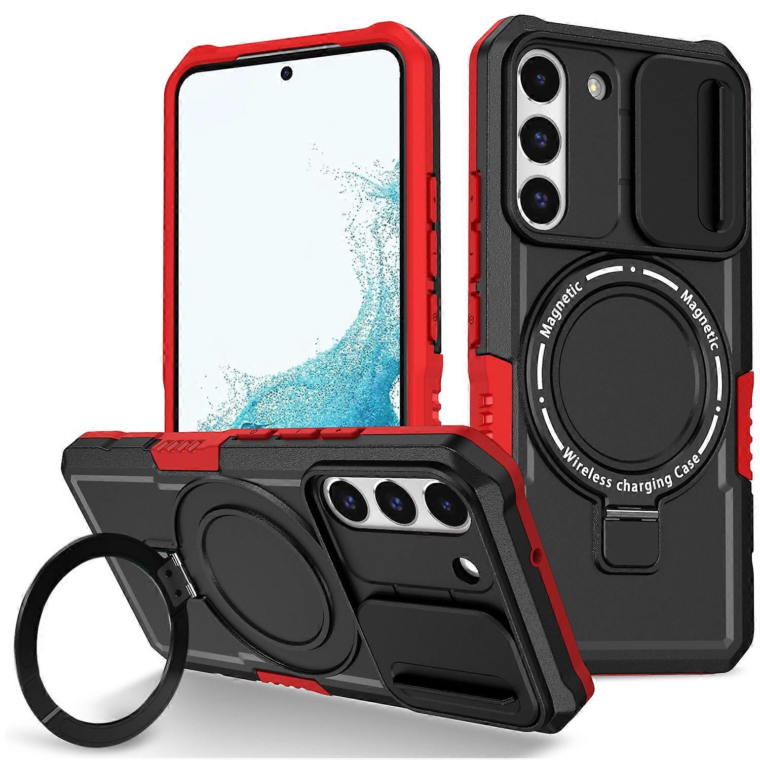 For Samsung Galaxy S22 5G Case PC+TPU Magnetic Phone Shell with Slide Camera Lid