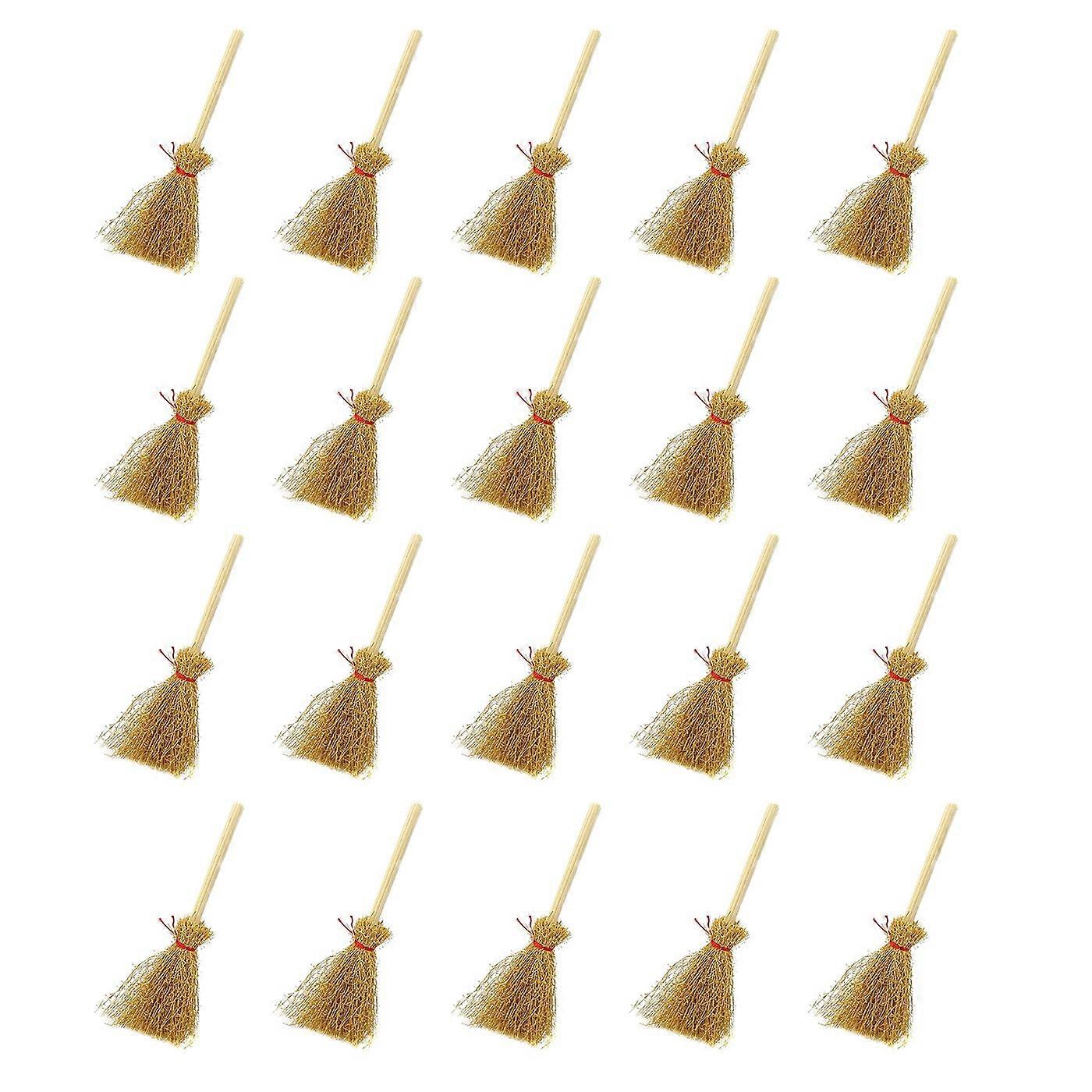 20Pcs Miniature Artificial Mini Straw Brooms with Red Ropes Straw Decoration Witches Toy