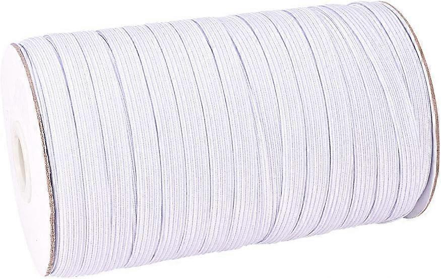 100 Yards 3/8"(8mm) Width Polyester Rubber Braided Flat Elastic Stretch Band Cord Ribbon White DIY