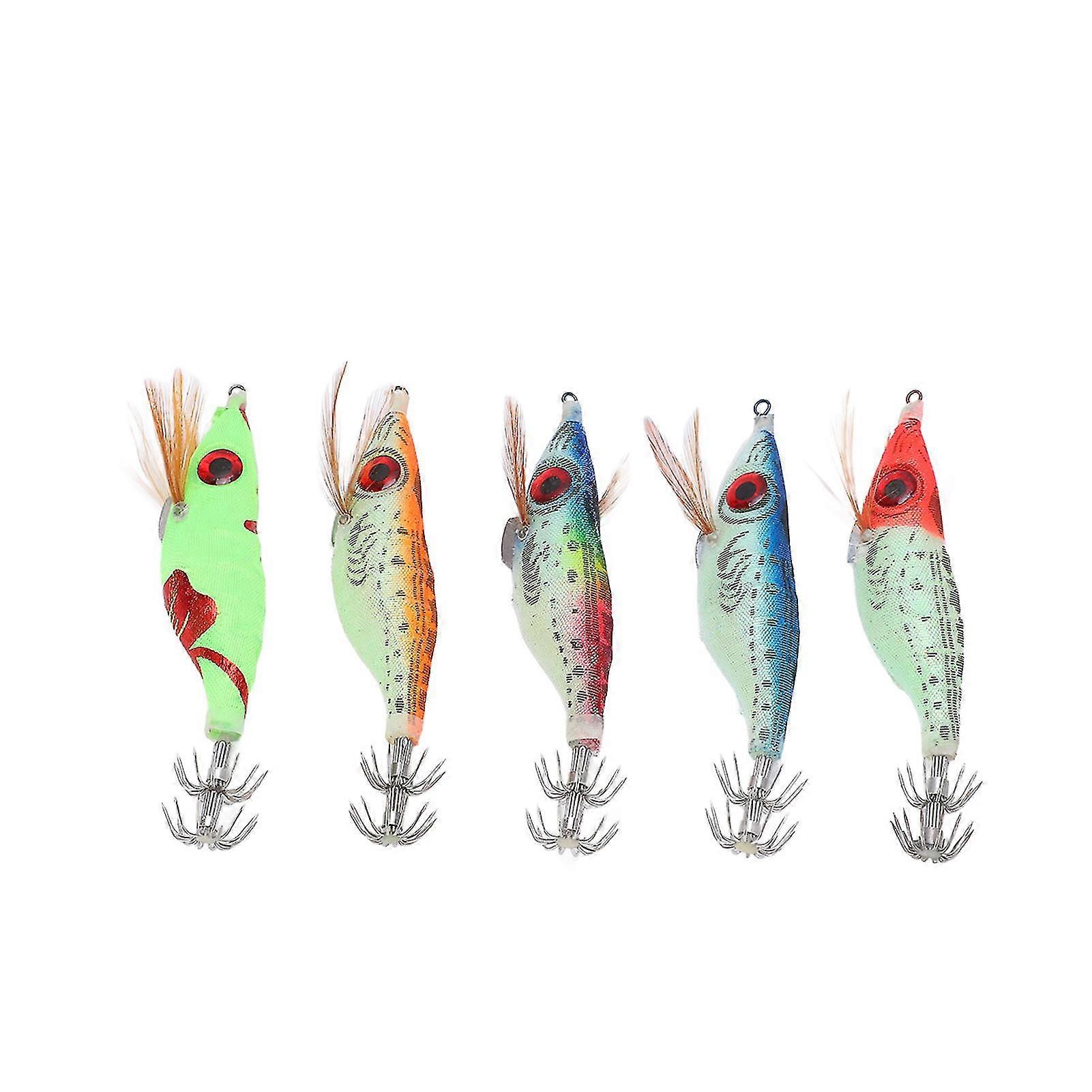 Luminous Shrimp Bait Fishing Wobbler Squid Jig Artificial Lures 5PCS
