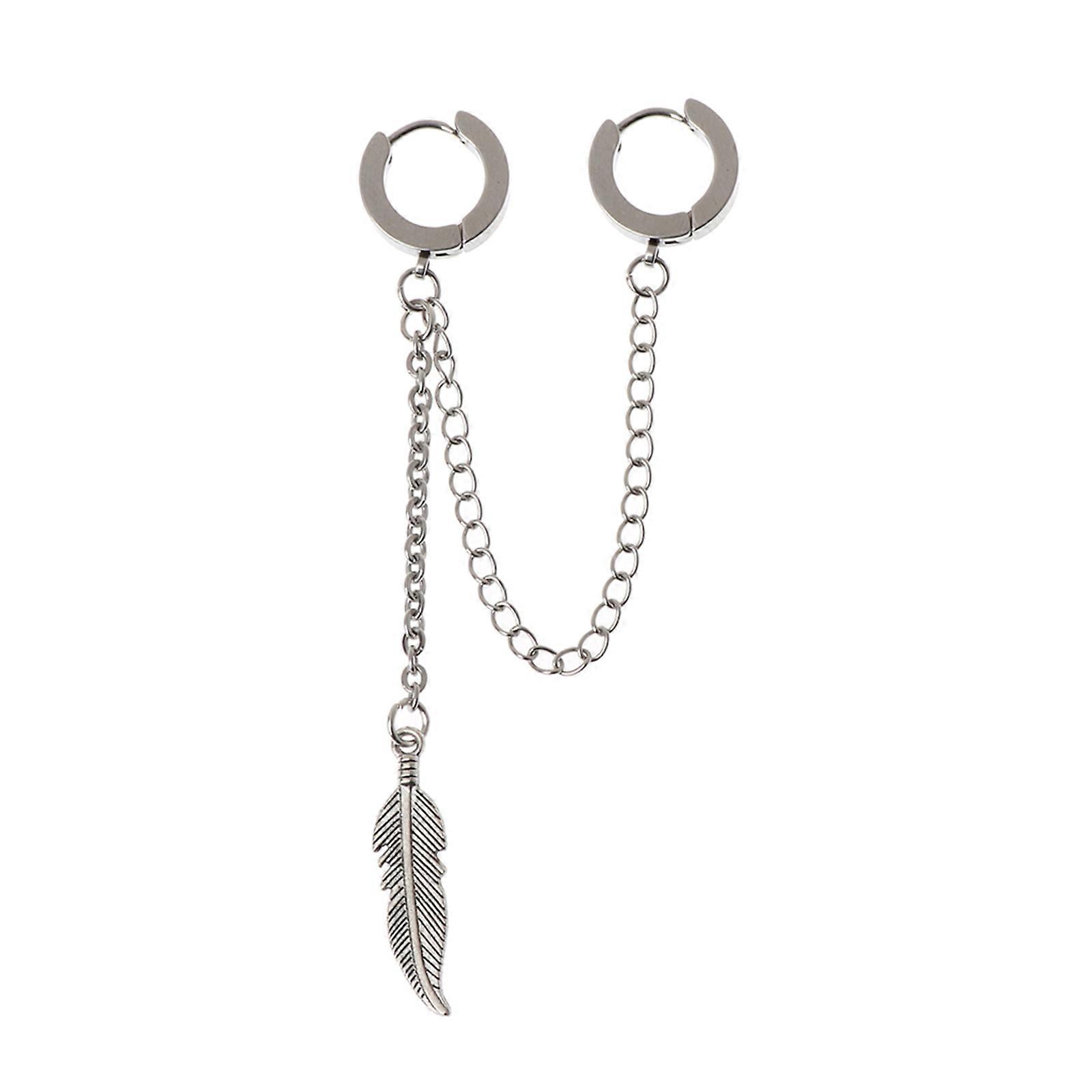 Korean Earrings Double Long Chain Leaf Earring for Titanium Feather Pendant Earr