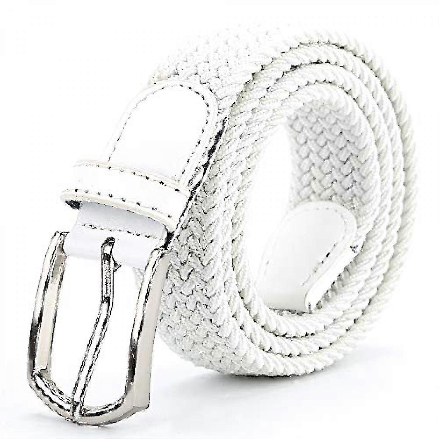 Braided Canvas Woven Elastic Stretch Belts for Men/Women/Junior with Multicolored, 110cm, White
