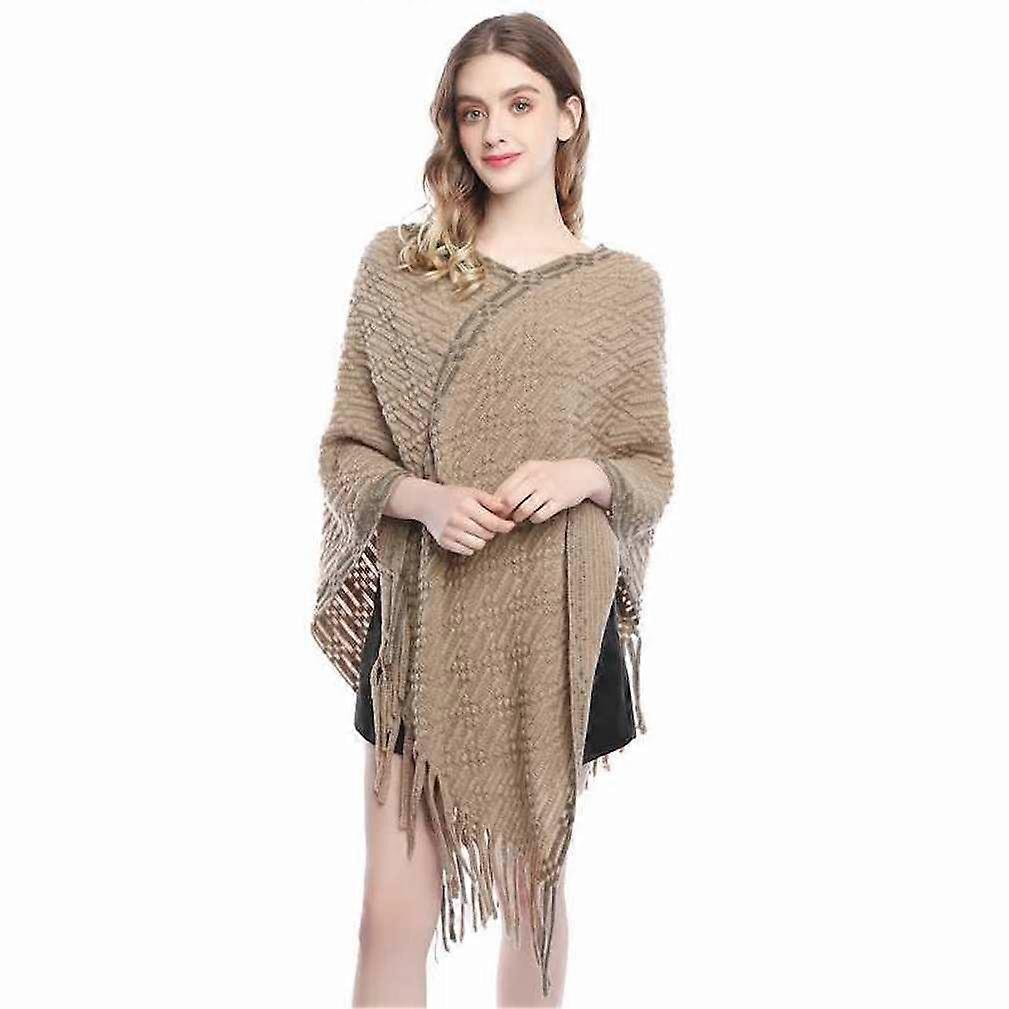 Modern Cape Batwing Wing Crochet Poncho Sweater Coat with Tassel for Lady