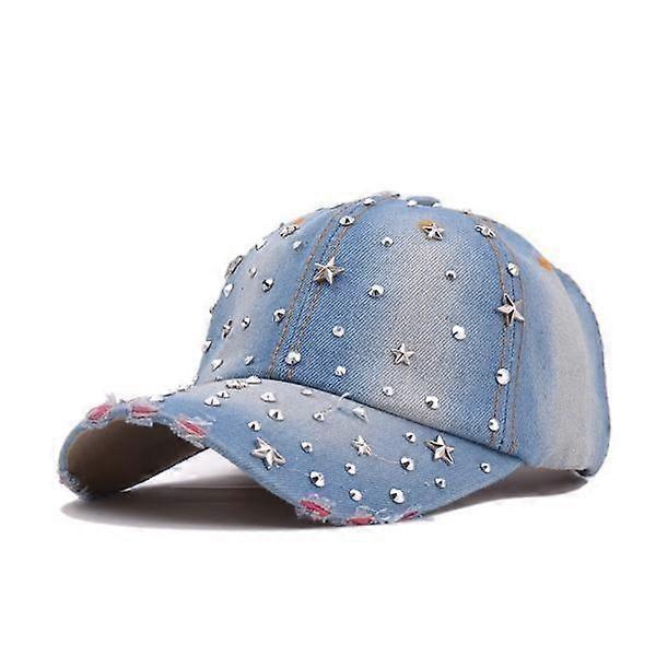 Starry Stick-on Crystals Star Denim Baseball Cap