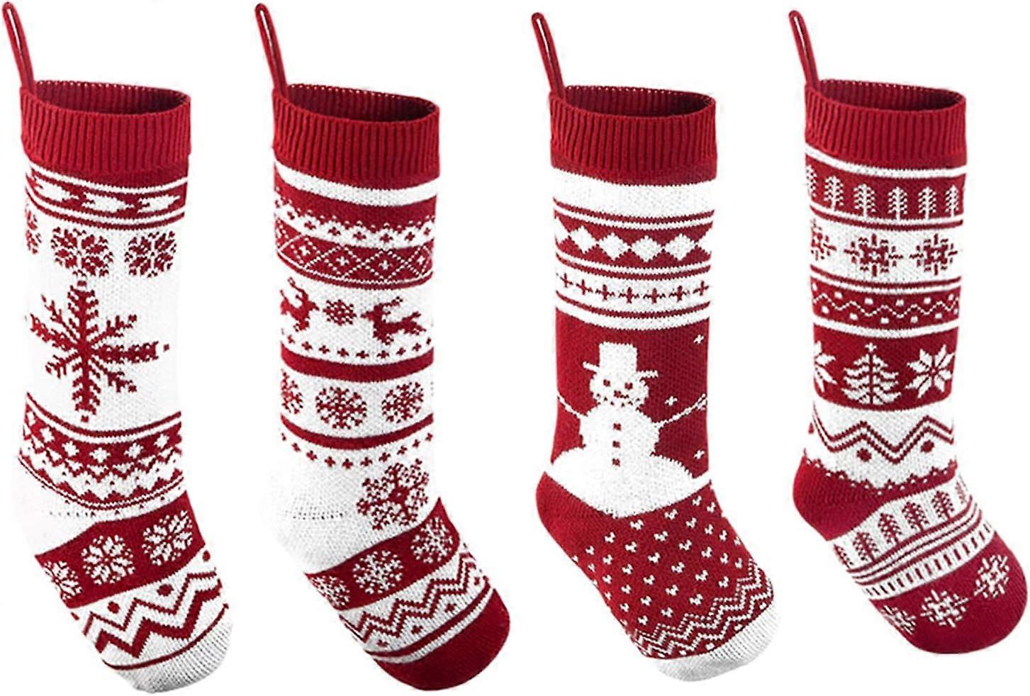 Large Size Christmas Stocking Rustic Cable Knit Xmas Stocking 18 Inches Classic Decorations Gift Set of 4