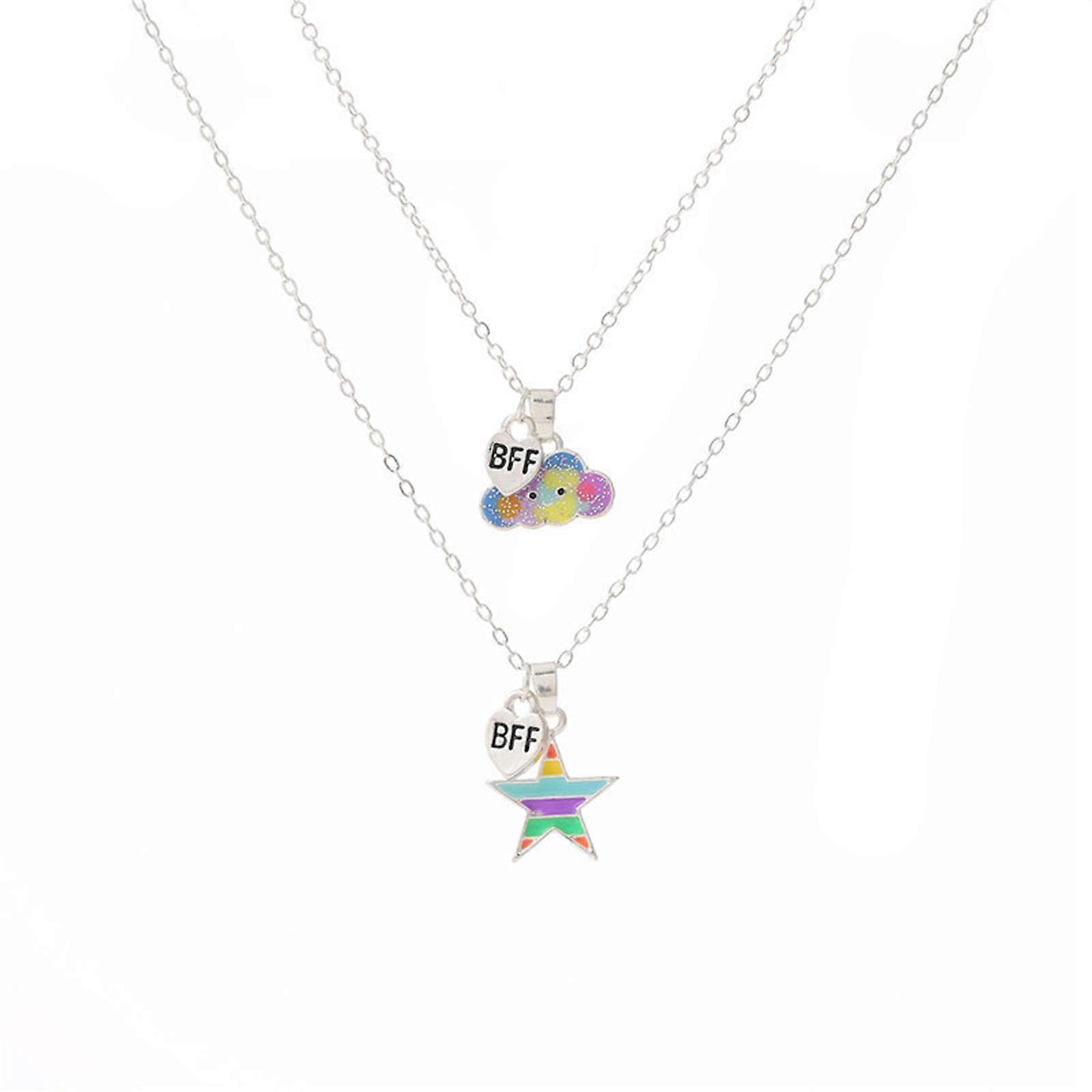 2 Pcs Multi-layer Alloy Oil Drop Necklaces Colorful Cloud Pentagram Pendants
