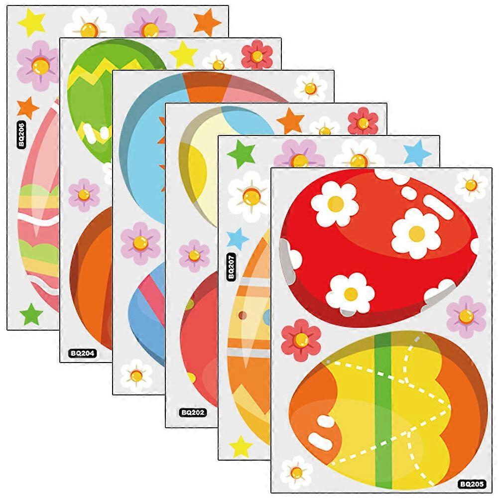6 Sheets of Glass Glass Easter Decals Static Egg Stickers Party Window Clings for Glass Windows