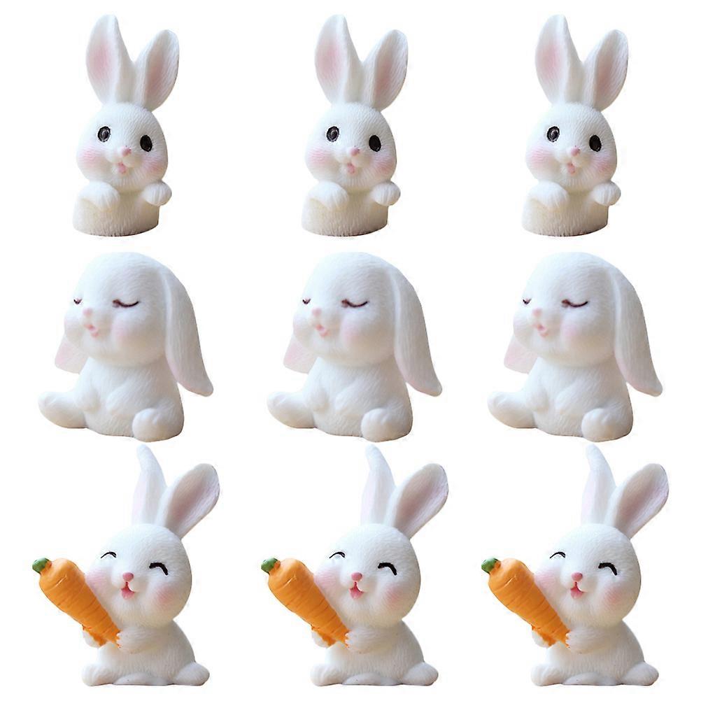 9Pcs Easter Party Adornment Decorative Rabbit Model Micro Landscape Prop (White)