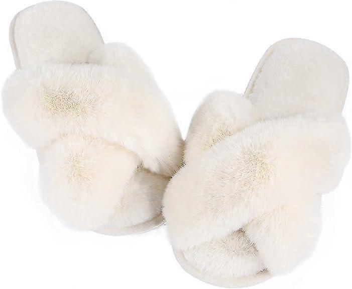 Womens Cross Band Cozy Plush Slippers Open Toe Slipper