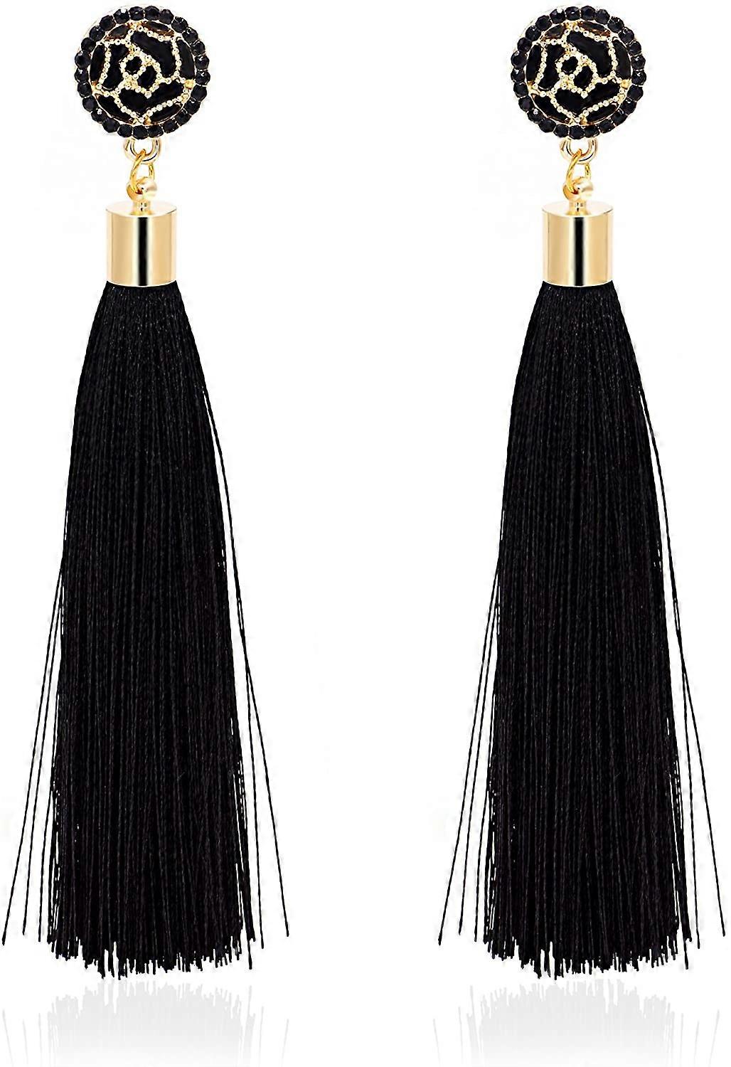 Rosenblomma lång tråd tofs droppe örhängen, Boho Tofs uttalande örhängen