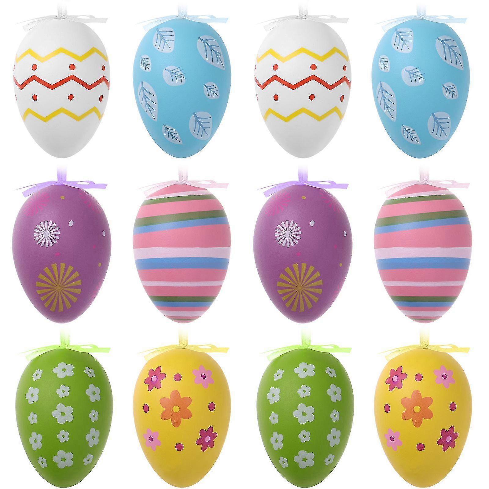 Stobok 12pcs Easter Egg Tree Hanging Easter Decorations Hanging Plastic Easter Eggs Indoor Outdoor Decorations Ornaments