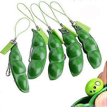 bønne legetøj, 5 pak klemme-en-bønne Edamame nøglering nøglering ekstrudering bønne ærter (5 stk)