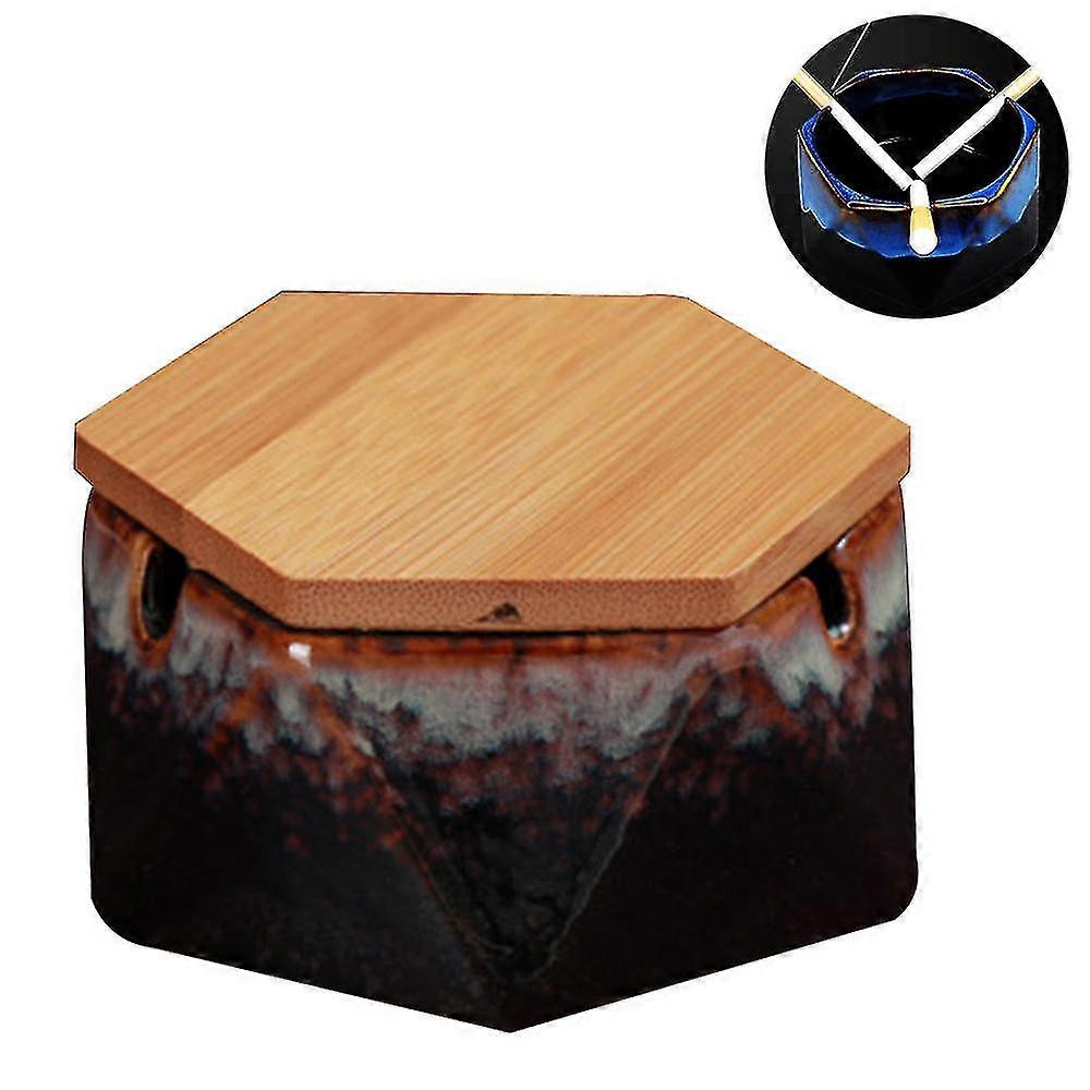 Ceramic Ashtray With Lid, Windproof Design And Geometric Shape