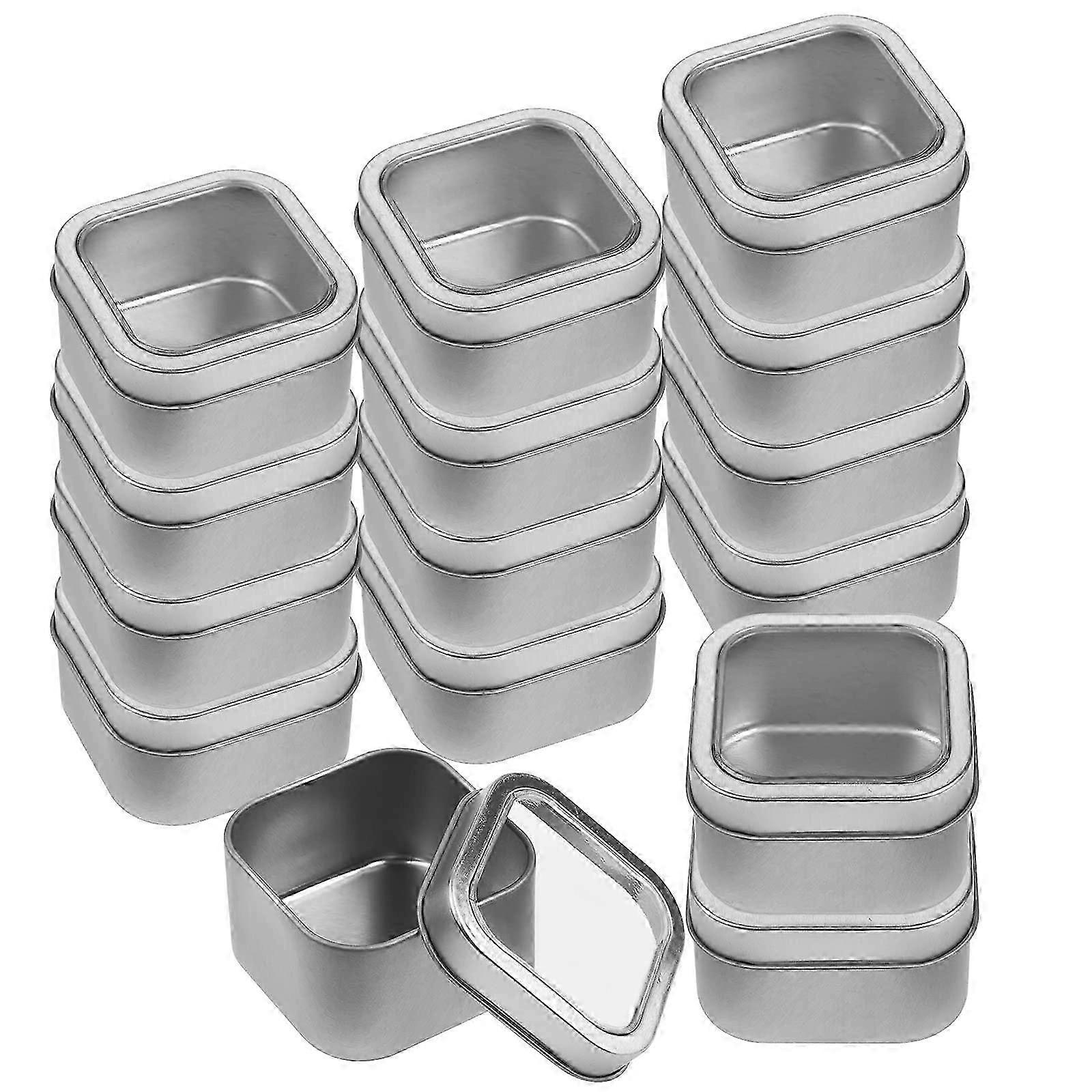 18-Pack Empty Square Silver Metal Tins with Clear Window for Candle Making, Candies, Gifts & Treasures, Mixed Sizes